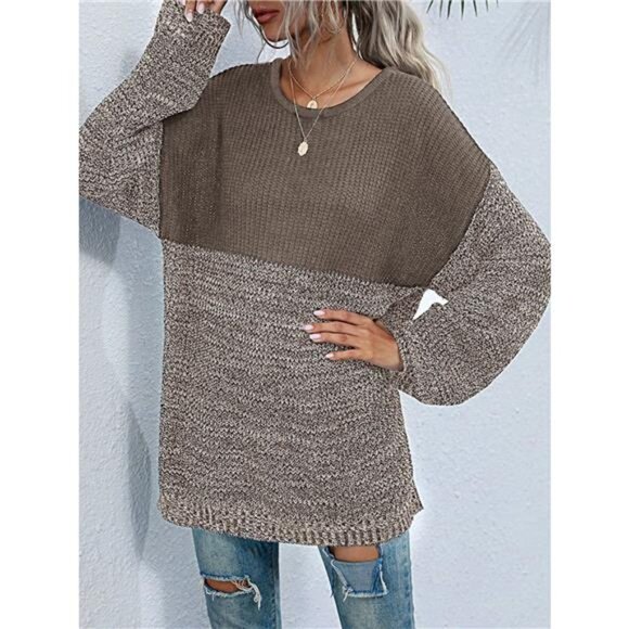 Color Block Long Sleeve Oversized Sweater - Picture 14 of 16